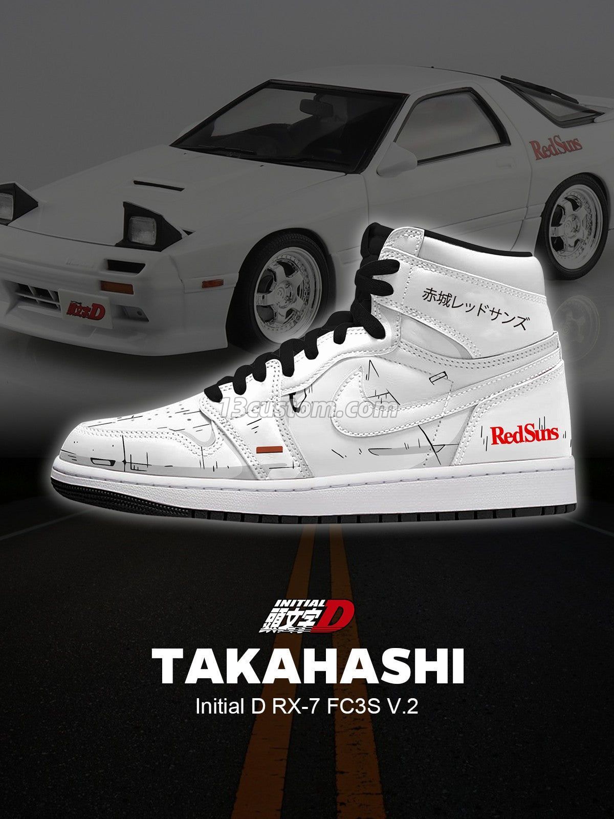 Keisuke Takahashi RX-7 FC3S V.2 Custom High-Top Sneakers