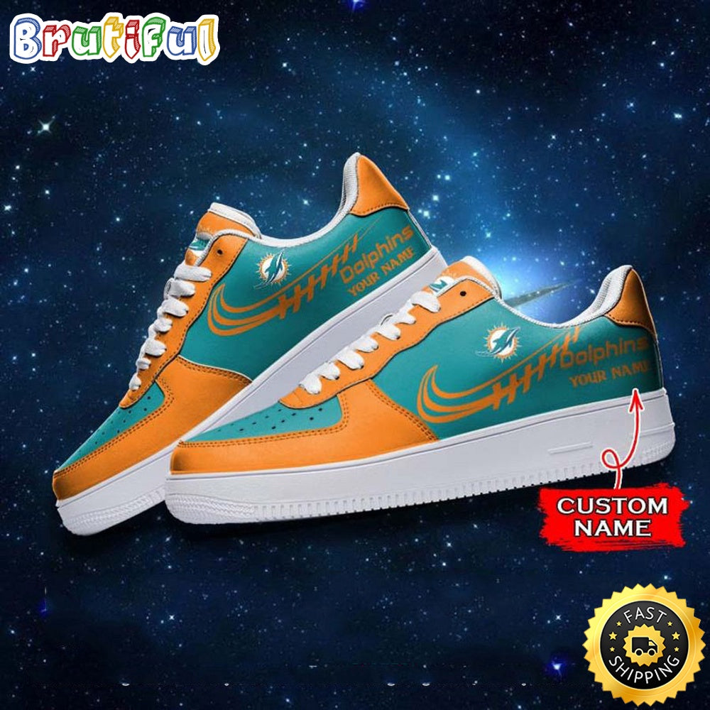 Custom NFL Miami Dolphins Air Force 1 Shoes Sneaker Football Shoes For Sport Fans