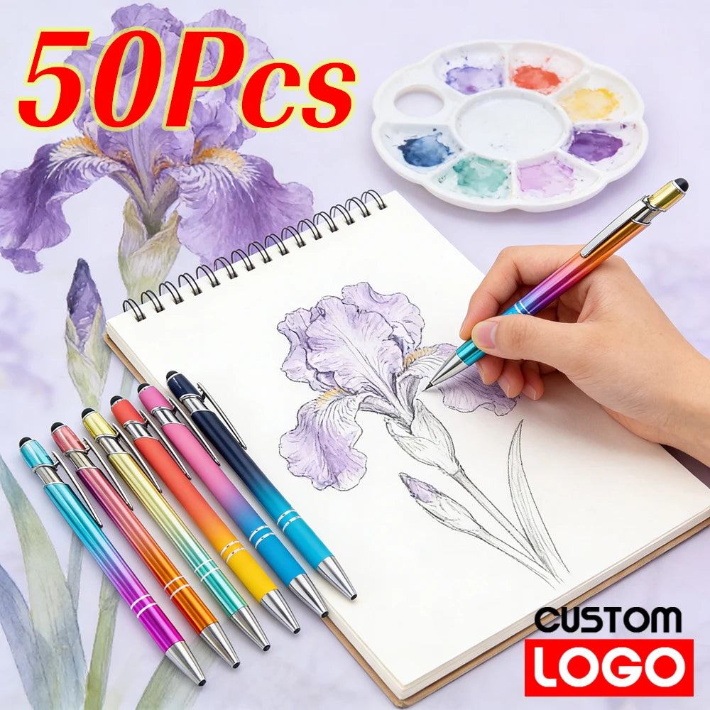 50 Pcs Premium Gradient Color Ballpoint Pen with Custom Logo Wedding Party Favors Festival Stationery Gift for Guests