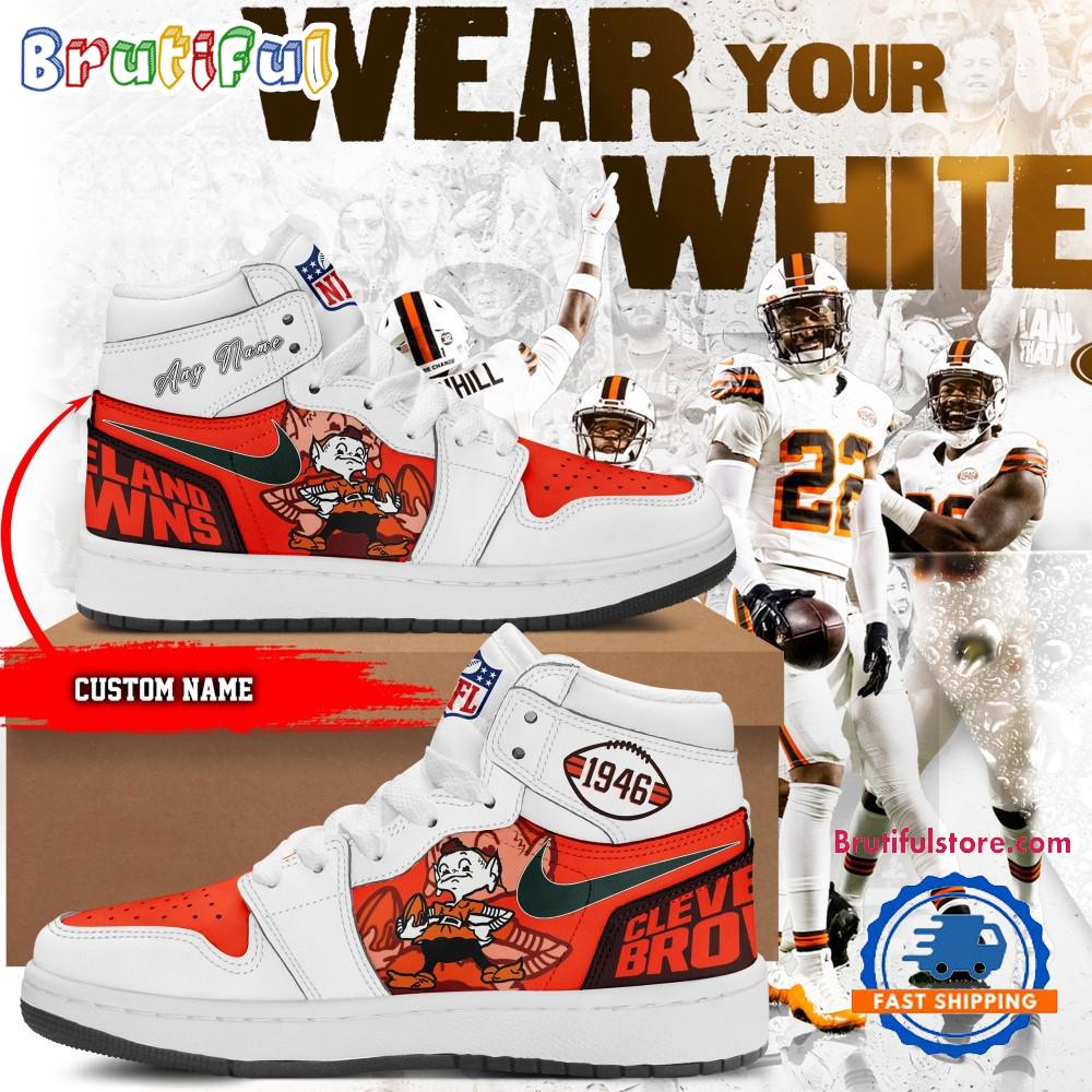 NFL Cleveland Browns Wear Your White Air Jordan 1 Hightop Shoes