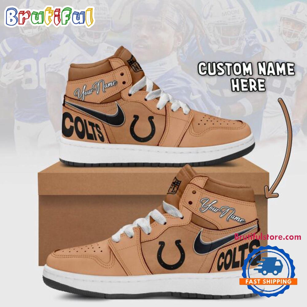 NFL Indianapolis Colts Brown Air Jordan 1 Hightop Shoes