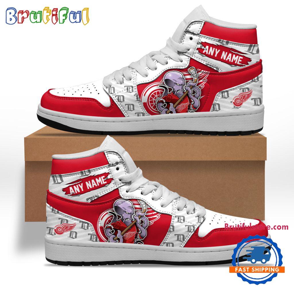 NHL Detroit Red Wings Team Mascot Design Air Jordan 1 Hightop Shoes